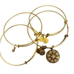Alex and Ani Set Lot 4 Gold Stacking Bangles Compass Star Venus Bracelets